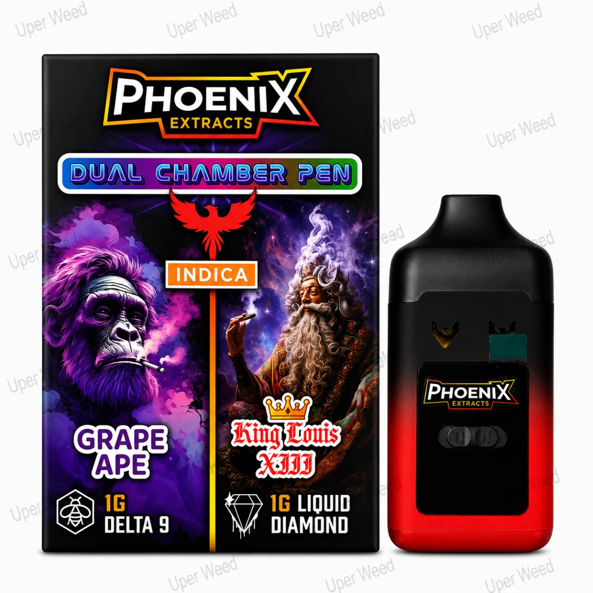 Phoenix 2G Dual Chamber Vape Pen - Grape Ape & King Louis XIII (1G/Chamber)